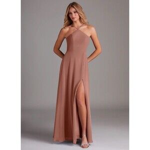 Azazie Bailey Cedar Rose A-Line Halter Side Slit Chiffon Dress A0